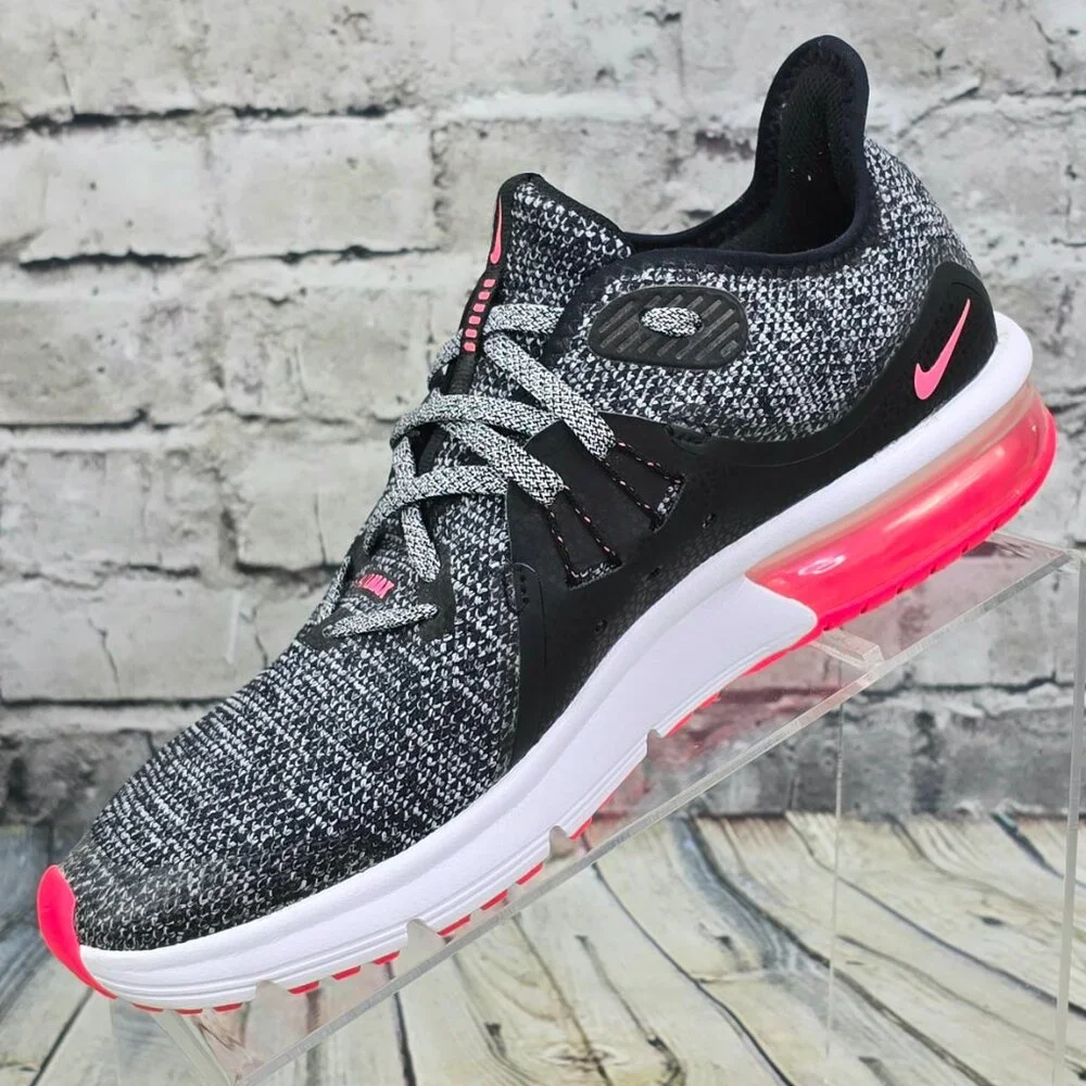 Nike Air Max Sequent 3 Sneakers Girls 6.5Y Black Pink Running Shoes 922885-001 - Picture 3 of 9